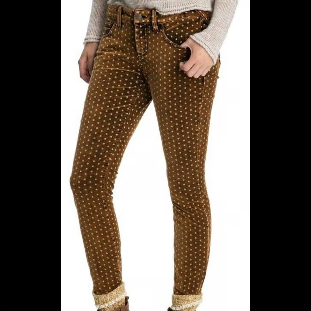 Free People Velvet Brown Polka Dot Skinny Pants